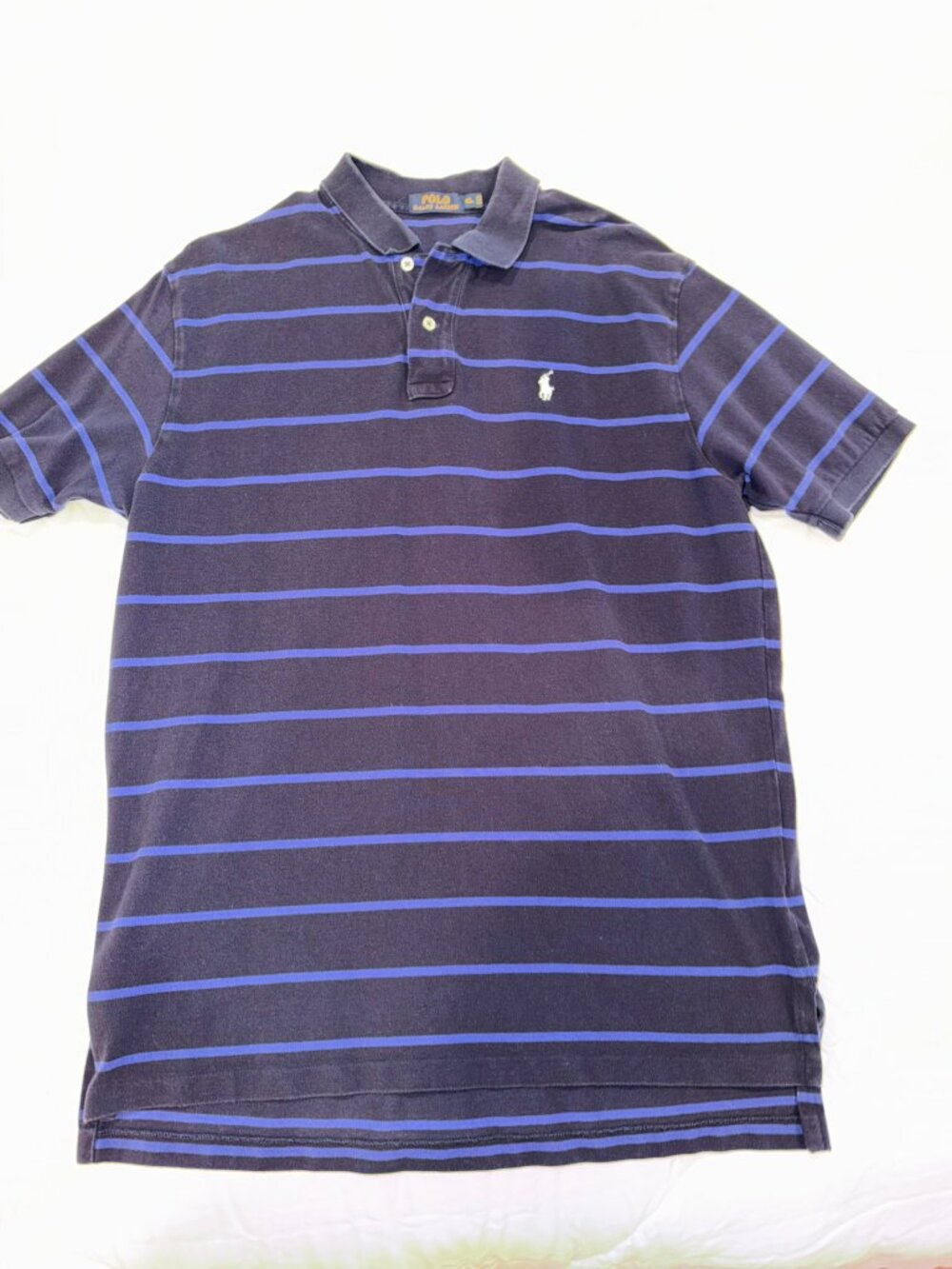 Men's Ralph Lauren Polo Short Sleeve Shirt, blue stripe, XL